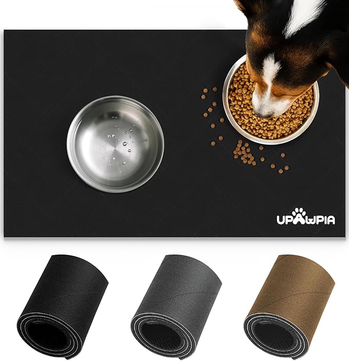 UPAWPIA Pet Food Mat Absorbent Cat Food Mat Dog Mat for Food and Water Quick Dry No Stains Dog Feeding Mat Placemat for Messy Drinkers Cat Food Mats for Indoor Cats Bowl Mat Pet Supplies 17"X28" Black