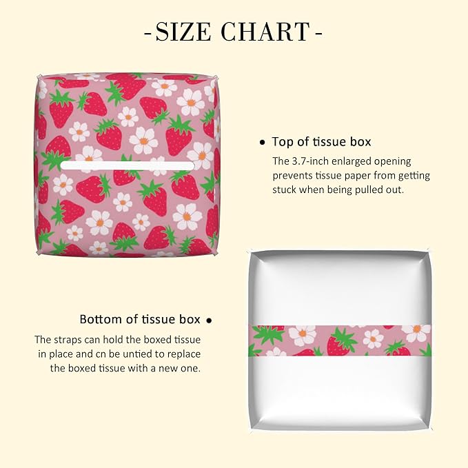 POIUBLE Strawberry and Flower Tissue Box Cover Leather Tissue Box Holder Square Facial Paper Organizer Dispenser for Bathroom Kitchen Bedroom Vanity Countertop Night Stands