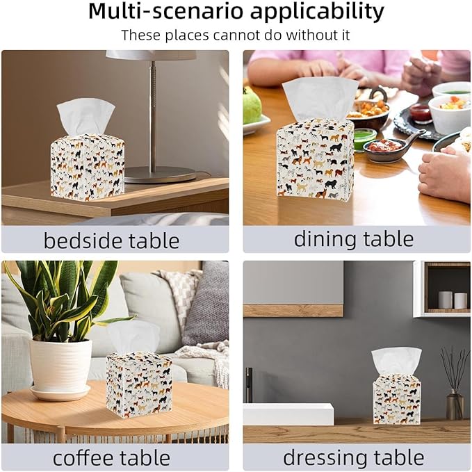 2 Pack Dog Tissue Box Cover Leather Tissue Holder Facial Tissue Case Paper Organizer for Bathroom, Vanity Countertop, Tabletop, Car