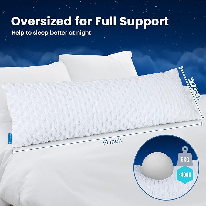 KUCEY Body Pillow for Side Sleeper with Neck and Shoulder Pain,Adjustable Shredded Memory Foam Pillows, Cooling Pillow for hot Sleepers with Washable Cover, Bed Pillows for Adults, Original White