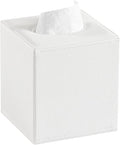 JLAMBOM PU Leather Tissue Box Cover Square Tissue Box Holder with Magnetic Closure, Decorative Tissue Holder for Bathroom Bedroom Office (White)