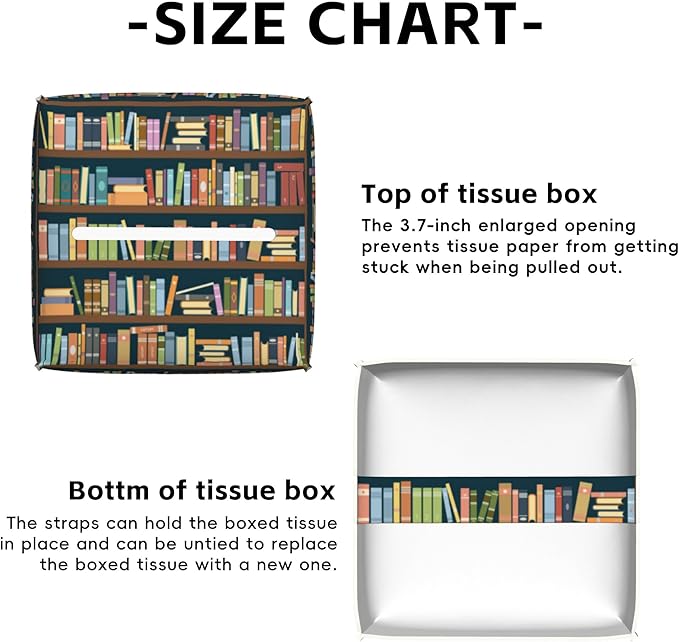 Bookshelves Tissue Box Cover Square,Tissue Box Holder with Belt Bottom,Stylish Leather Napkin Holder for Vanity Countertop,Nightstands,Office Desk,5.2"×5.2"×5.2"