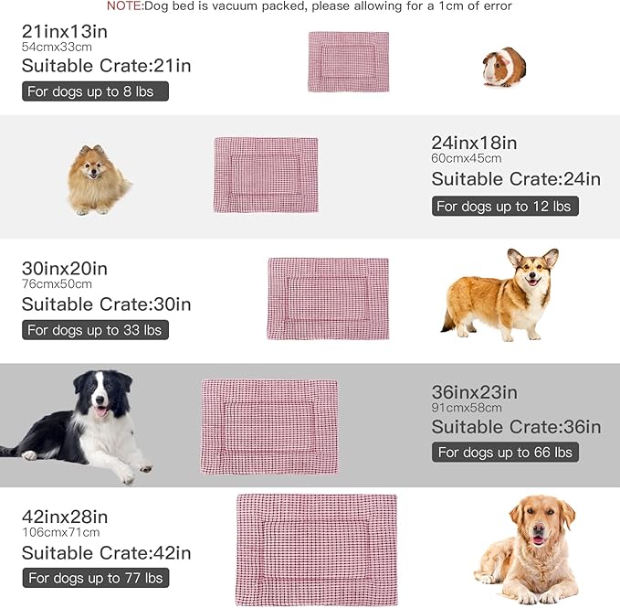 BVAGSS Reversible Dog Crate Pad, Memory Foam Pet Bed Mat, Soft Warm Machine Washable Sleeping Kennel Mattress for Small Medium Dogs XH079 (24''x18''x1.6'',Pink)