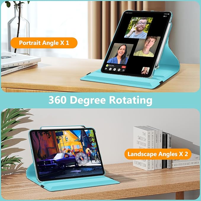 Fintie Rotating Case for iPad Air 13-inch (M3) 2025, (M2) 2024-360 Degree Swiveling Protective Stand Cover with Pencil Holder, Auto Wake/Sleep, Blossom