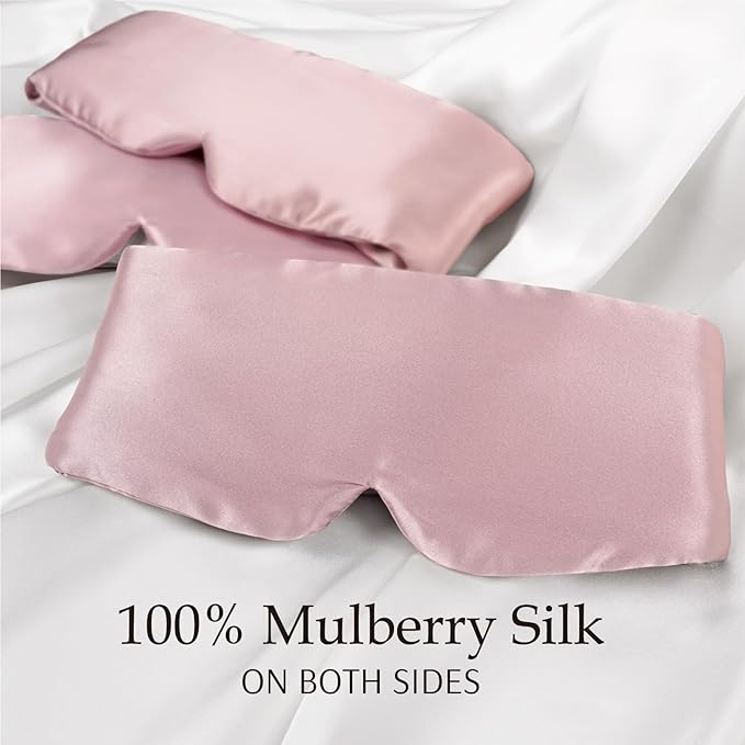 Zenssia 100% Mulberry Silk Sleep Mask Eye Mask for Man and Woman with Adjustable Headband, Full Size Large Sleep Mask & Blindfold for Total Blackout for All Night Sleep, Travel & Nap- Light Plum