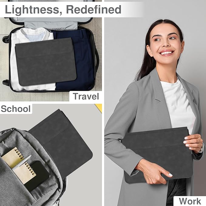 Allinside 13-14 Inch Laptop Sleeve Case for MacBook Pro 14" 2021-2024/MacBook Air 13" 2010-2017/MacBook Pro 13" 2010-2015, Waterproof Matte PU Leather Sleeve Cover with Stand & Accessory Pouch, Black