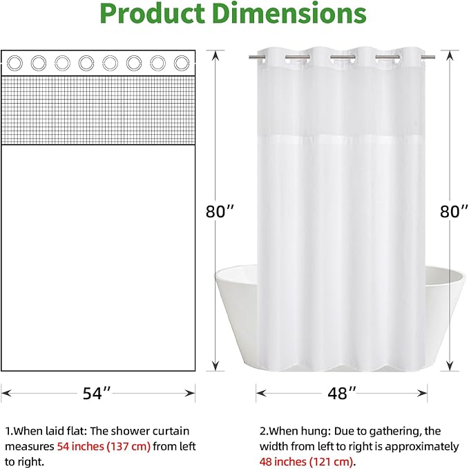 eachope Stall No Hook Shower Curtain with Snap-in Fabric Liner Set,Waffle Weave Shower Curtains for Bathroom,Hotel Luxury Decor Bathroom Curtain Set,Waterproof & Washable,White,54Wx80H