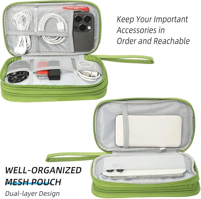 CAAORDKSO Electronic Organizer Travel USB Cable Accessories Bag/Case, Waterproof Electronics Accessories Case Organizer Bag for Cable, Cord, Charger, Phone, Power Bank, Earphone (Grass Green, Large)
