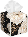 Vintage Peony Roses Tissue Box Cover,Berries PU Leather Tissue Box Holder Square,Modern Home Decoration for Bathroom Living Room Kitchen Office Car,5.2"×5.2"×5.2"