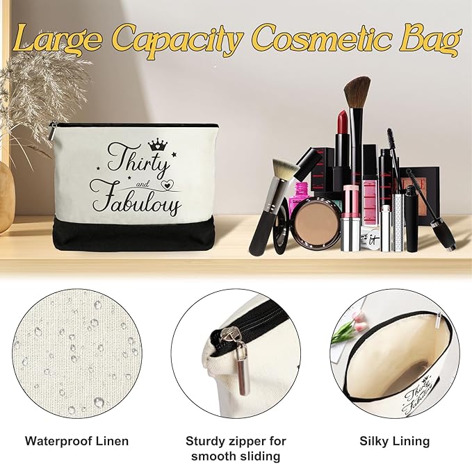 YeohJoy 30th Birthday Gifts for Women 30 and Fabulous Canvas Tote Bag Travel Gear, Unique 30 Years Old Gifts for Wife Sister Mom Aunt Friends Her, Handbag & Cosmetic Bag & 30 Birthday Poster