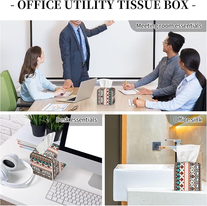 PVC Tissue Box Cover Holder,Aztec Square Decorative Organizer,5.2"X5.2"X5.2" Tissue Case for Bathroom, Tabletop, Car, Office