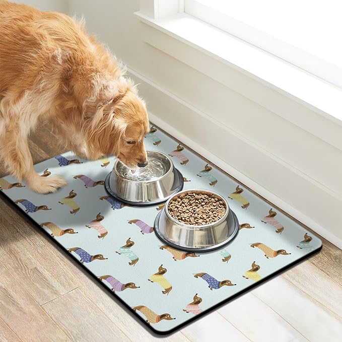 Dachshund Dog Food & Water Mat, Pet Feeding Mat for Floor Non-Slip Waterproof, Super Absorbent Cat Bowl Mat, Easy to Clean Eco-Friendly Durable Pet Placemat,17" × 30"