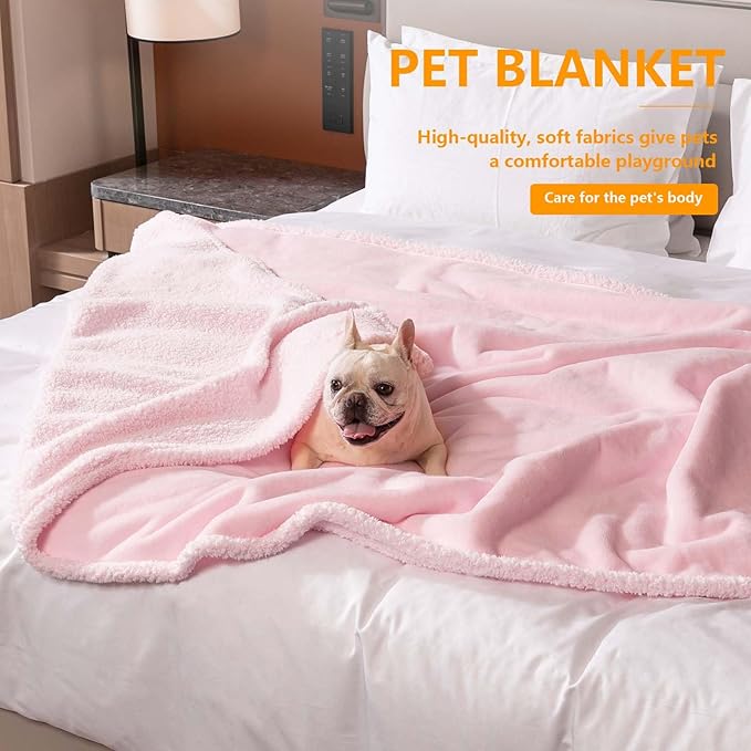 Maidewow Waterproof Dog Blanket Reversible Fluffy Pet Bed Cover Pink Puppy Blankets Leakproof Sofa Couch Washable Cover Cat Pet Blanket for Warm-M
