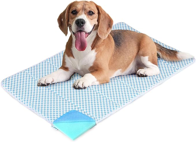 ZAKAPAWS Dog Cooling Mat for Large Dogs - 35x23 Orthopedic Memory Foam Pet Pad for Summer, QMAX>0.5, Washable Premium Comfort Crate Pad for Your Furry Companion, Blue