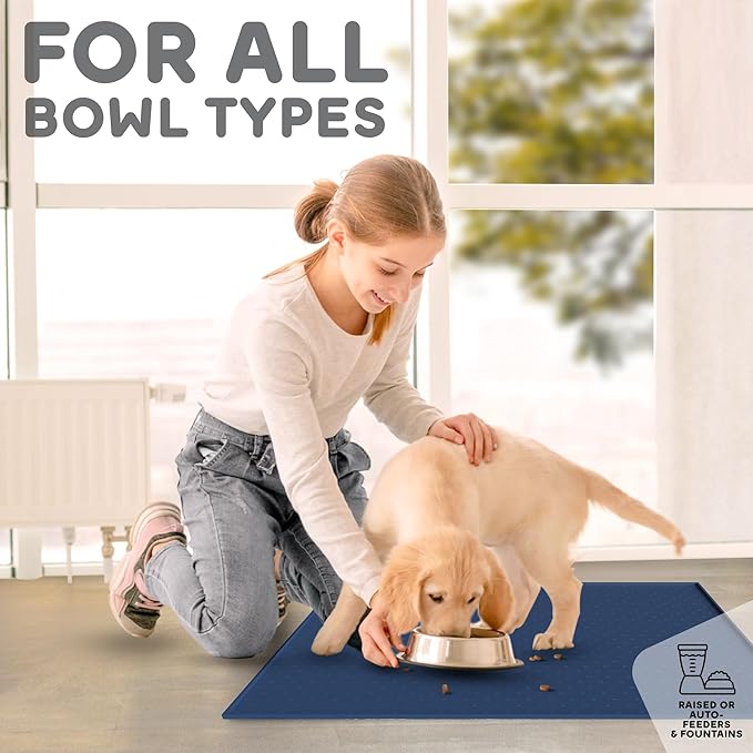 PetHappily Dog Food Mat - Raised Edges Dogs Mat for Food and Water Prevent Spill, Waterproof Cat Food Mats Protect Floors, Easy Clean Dog Bowl Mats for Food and Water, Silicone Pet Food Tray