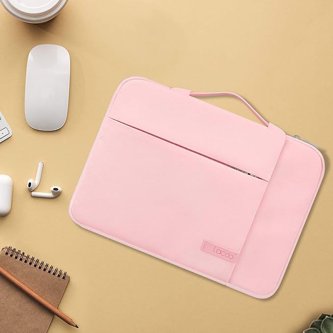 Lacdo 360° Protective 15-15.6 Inch Laptop Sleeve Case for Acer HP Lenovo Dell ASUS Laptop, Acer Aspire 15, HP Pavilion 15, Dell Inspiron 15, Lenovo IdeaPad 15, ASUS ZenBook 15 Computer Bag, Pink