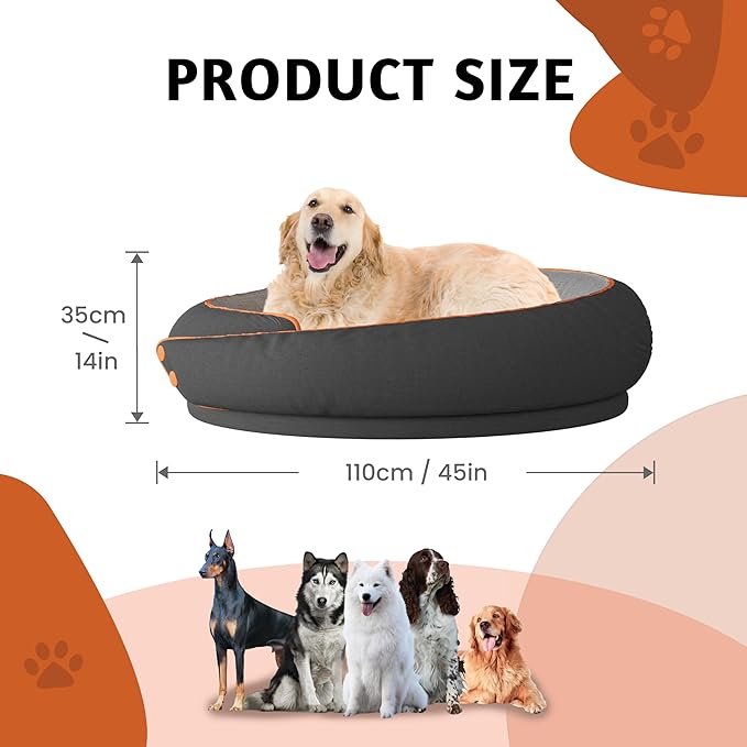 LELEFIDO Round Orthopedic Dog Bed for Large Dogs, XL Foam Support Pet Bed with Soft, Comfortable Cushion for Anxiety Relief, Removable & Machine-Washable Cover, Cozy Sofa-Style Bed for Dogs