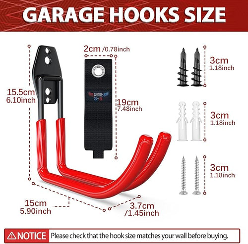 3-H Large Garden Hose Holder Wall Mount 4 Pack,Solid Steel Hose Hanger,Water Hose Holders for Outside,Perfect for Hanging Outdoor Air Hose,Ropes,Pipes,Garden Tools,Ladders,Bikes,Bulk Items(Red)
