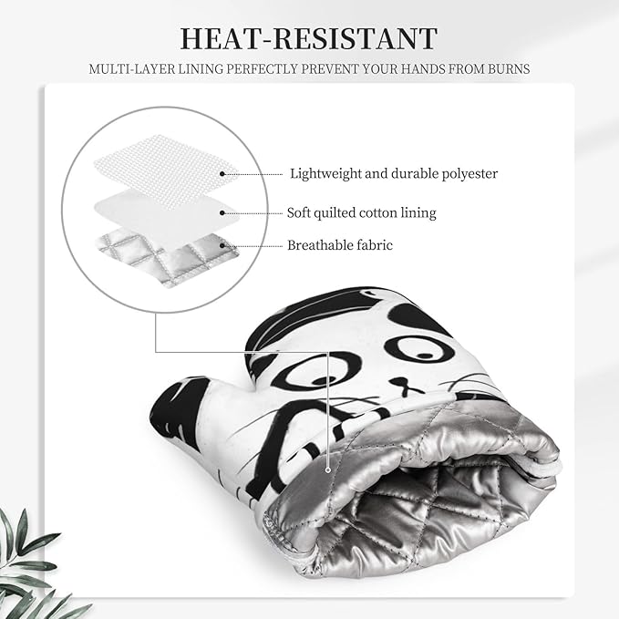 Funny Cat Oven Mitts and Pot Holders Sets, Home Silicone Heat Resistant BBQ Gloves for Kitchen Baking Cooking Grilling Microwave