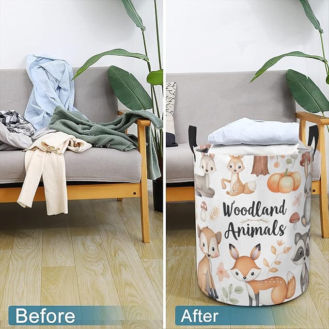 Laundry Basket Woodland Animals Collapsible Laundry Hamper with Handles Clothes Storage Bin for Household Bedroom Bathroom College Dorms