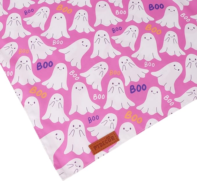 PTDECOR Halloween Dog Bandana, Cute Ghost Pumpkin Design Reversible Holiday Pet Scarf, Premium Durable Fabric, Adjustable Pink Black Halloween Bandanas for X-Large Dogs Pets(X-Large)