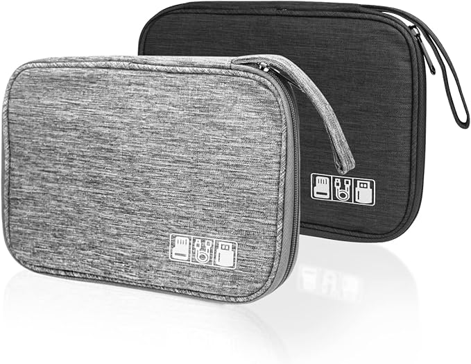 Lcsmaokin Electronics Organizer Travel Case,Electronic Accessories Storage Bag,Travel Cord Organizer Bag for Small Charging Cord Storage,Cables,2 Packs Black&Grey