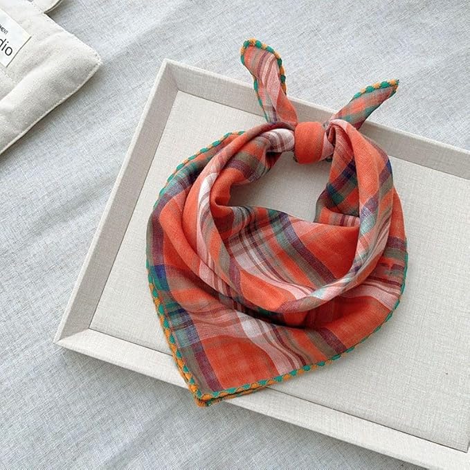 Pemilosci Double Layers Two Tones Dog Cotton Square Bandana Bibs Scarf Kerchief for Small Medium Dogs Boy or Girl - DCB21 O&G