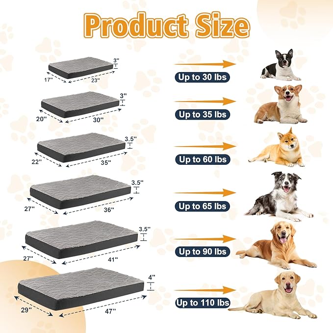 Maihandasi Orthopedic XL Dog Crate Bed - Waterproof Memory Foam Dog Mattress for Large Dogs, Plush Washable Cover & Non-Slip Bottom, Fits Kennels & Pet Crates, 41"x27" Grey