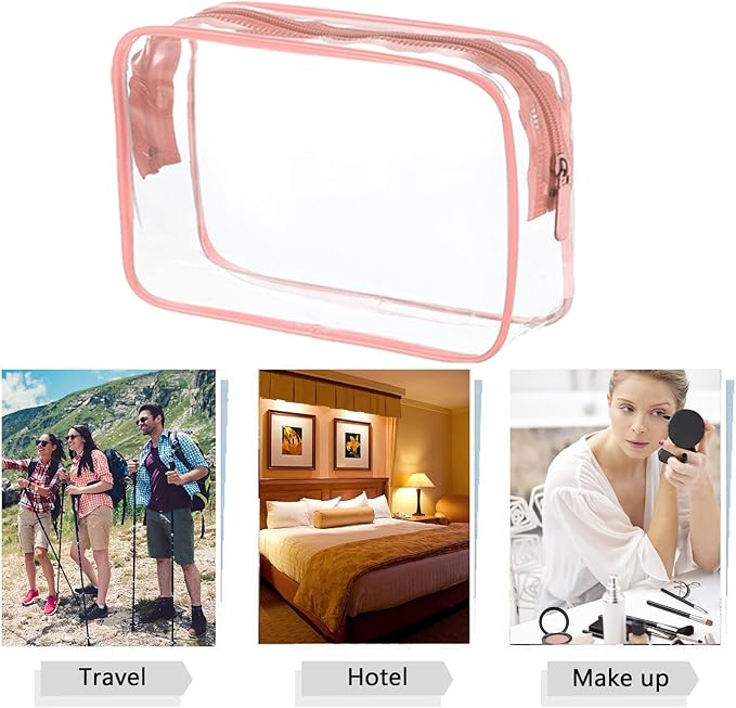 6 Packs Clear Cosmetics Bags for Women Men Waterproof Toiletry Bags PVC Makeup Bags Organizer Case with Zipper for Travel Bathroom (6 Pink Colors)