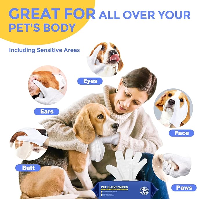 PUPMATE Pet Cleaning Glove Wipes for Dogs & Cats, Hypoallergenic Deodorizing Disposable No-Rinse Grooming Wipes, Extra Thick Bathing Wipes,Perfect for Pet Dry Cleaning,Daily Care and Travel,48 pcs