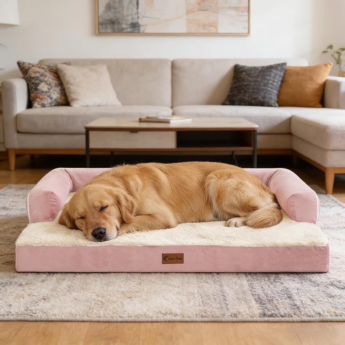 Casa Paw Orthopedic Dog Beds for Large Sized Dogs, Waterproof Egg Crate Foam Medium Dog Couch Beds for Crate 35x22Inch, Washable Pet Beds with Removable Cover and Nonskid Bottom, Pink