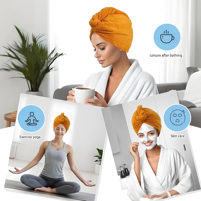 AGKXHDEC Microfiber Towel, Hair Turbans for Wet Hair, Drying Hair Wrap for Women(The Color of The Picture is for Reference only) (Apricot Yellow,Apricot Yellow)