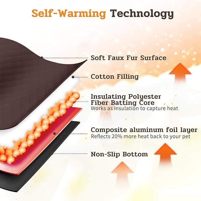 NWK Fluffy Self Warming Cat Mat, Cat Blanket, Thermal Dog Mat, Washable, Non-Slip Bottom for Sofa & Crate & Kennel & Car Seat (Coffee Brown, Large (35'' X 23'' X 0.4''))