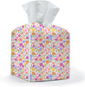 Tissue Box Cover, Tissue Box Holder, Square with Belt Bottom, PU Leather Decorative Organizer for Desk, Tabletop, Countertop Room, Toilet Car, Office, Dresser Bedside, Aesthetic Colorful Flower Decor