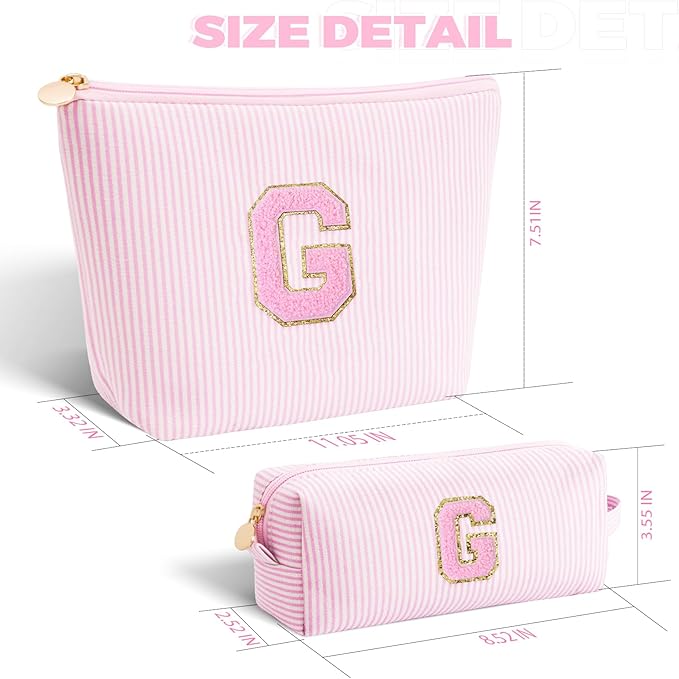 Btffitting Personalized Makeup Bag for Women Girls - Fashion Cosmetic Bag Trendy Travel Toiletry Bag with Initials Letter - Teen Gifts - Pink,G