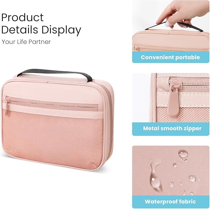 Lcsmaokin Electronics Organizer Bag, Portable Cable Organizer Case Travel Electronic Accessories Storage Case - Travel storage bag for Cables, Chargers, Phone, SD Cards - Pink