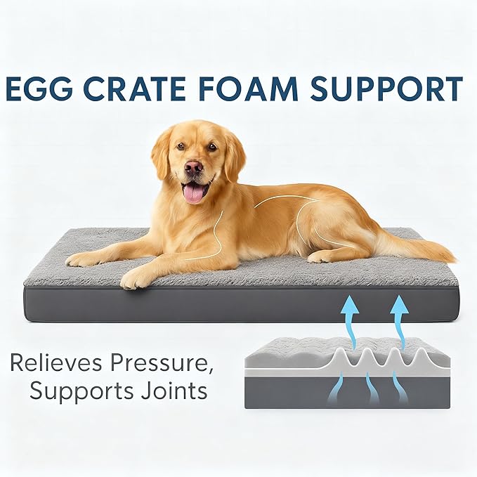 RichePet Dog Bed with Waterproof Inner Liner, Removable Cover, Egg Crate Foam Dog Beds, Easy to Clean，45×32Inch，Khaki