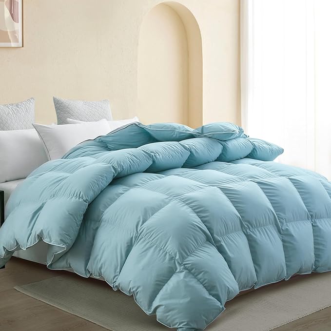 SNOWMAN Premium Down Comforter Cal King Size, Luxurious All Season Duvet Insert with Cotton Blended Fabric, 3D Baffle Box Design Hotel Bedding Comforter (Blue,108"x98")