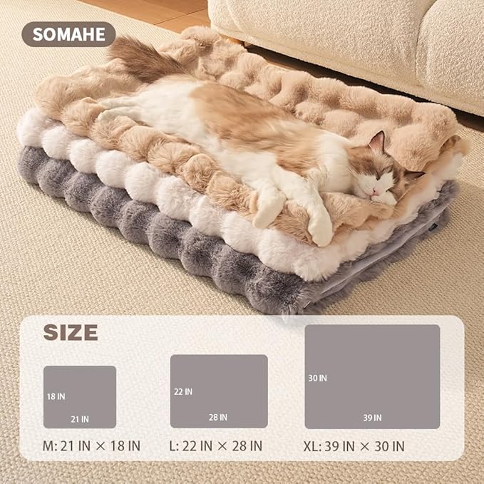 SOMAHE Self-Warming Cat Blanket, Dual-Side Plush Sherpa Throw with Anti-Static, Snuggle Mat for Kittens & Cats, Cozy Bed Topper for Windowsills & Couches, Machine Washable & Dryable, 21x18 Inch Gray