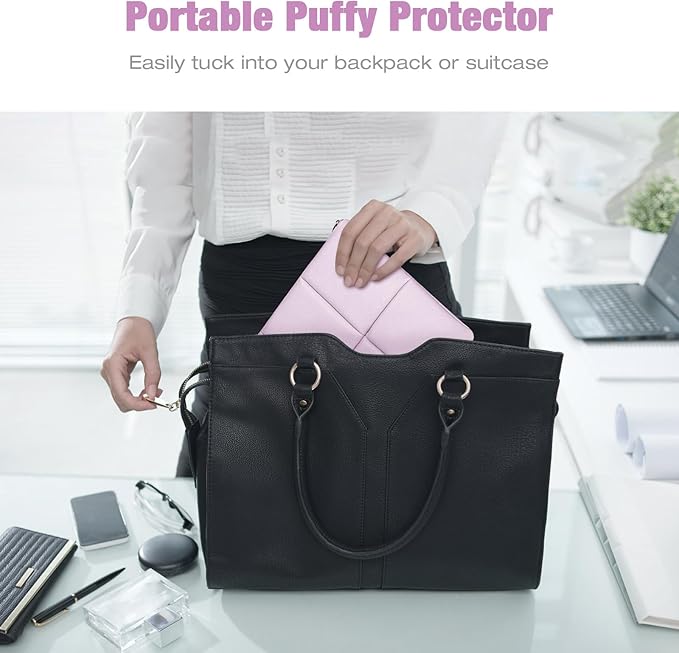 MoKo 9-11 Inch Puffy Tablet Sleeve Bag Fit with New iPad Air/Pro 11 inch, iPad 10th Gen 10.9, iPad Pro 11, iPad Air 4/5th Gen 10.9, Built-in Elastic Band, PU Leather Carrying Case, Light Pink Purple