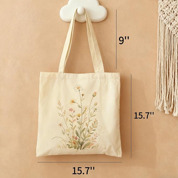 NOFKYNOXA Canvas Tote Bag for Women Girls - Reusable Cotton Tote with Magnetic Buckle & Zipper Inner Pocket | Canvas Tote Bag, Magnetic Buckle, Zipper Inner Pocket, 15.7" x 15.7"