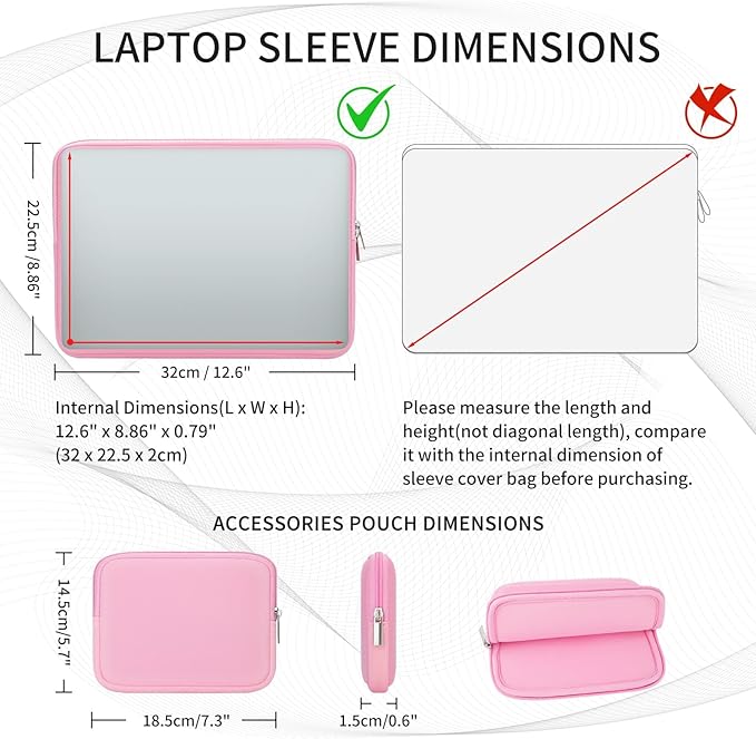 RAINYEAR 13 Inch Laptop Sleeve Case with Accessories Pouch, Compatible with 13.3" MacBook Air/Pro M1 M2 M3 M4 A3240 A3113 A2681 A2337 A1932 A2179 A2338 A1706 A1708 A2159 (Pink, Upgraded Version)