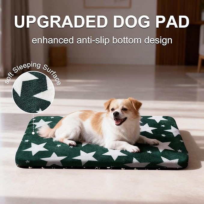 Wittop Washable Dog Bed Plush Orthopedic Outdoor Crate Mat with Non-Slip Bottom,Luxe Soft Kennel Pad for Pets, Cozy Cage Cushion & Pet Sleeping Mattress Large Sized,Medium,Small Dogs,24x18 inch,Green
