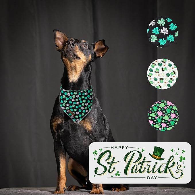 MR. CHUBBYFACE St.Patrick's Green and Whit Clovers Dog Bandanas Reversible Triangle Bibs Scarf Accessories for Dogs Cats Pets L