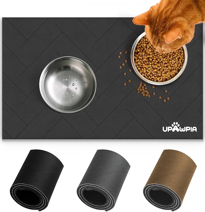 UPAWPIA Pet Food Mat Absorbent Cat Food Mat Dog Mat for Food and Water Quick Dry No Stains Dog Feeding Mat Placemat for Messy Drinkers Cat Food Mats for Indoor Cats Bowl Mats Pet Supplies 12"X20" Grey