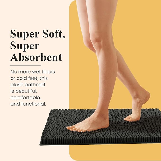 MAYSHINE Plush Shaggy Chenille Bath Mat | Extra Soft, Super Absorbent, Non-Slip Bathroom Rug | Fluffy Microfiber, Area Rug Sets for Bathroom Floor, Kitchen, Living Room | 24"x17" | Charcoal Gray