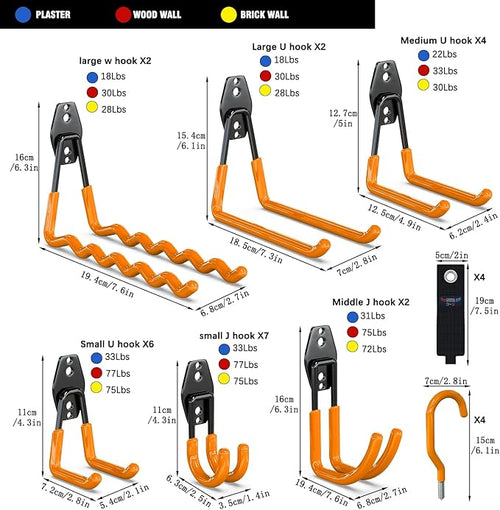 3-H Garage Wall Hooks 31 Pack, Garage Hooks Heavy Duty with Extra Welding Spots, Garage Organizer for Garden, Lawn, Yard Tools, Chairs, Ladders, Weed Eater, Shovel, Blower(Oranger)