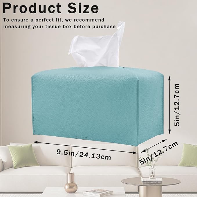 Hapforever 1PC Extra Large Rectangle Tissue Box Cover, PU Leather Rectangular Tissue Box Holder with Bottom Belt Plus Size Tissue Box Organizer for Bathroom/Car/Hotel/Office (9.5’’x5’’x5’’, Blue)