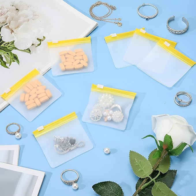 Handepo 24 Pieces Pill Pouch Bags Zippered Set Reusable Translucent Medicine Organizer Sealing Travel Plastic Bags with Slide Lock for Storage(Bright Yellow)