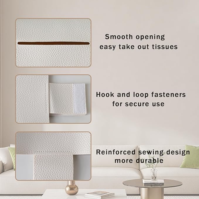 Hapforever 1PC Extra Large Rectangle Tissue Box Cover, PU Leather Rectangular Tissue Box Holder with Bottom Belt Plus Size Tissue Box Organizer for Bathroom/Car/Hotel/Office (9.5’’x5’’x5’’, White)